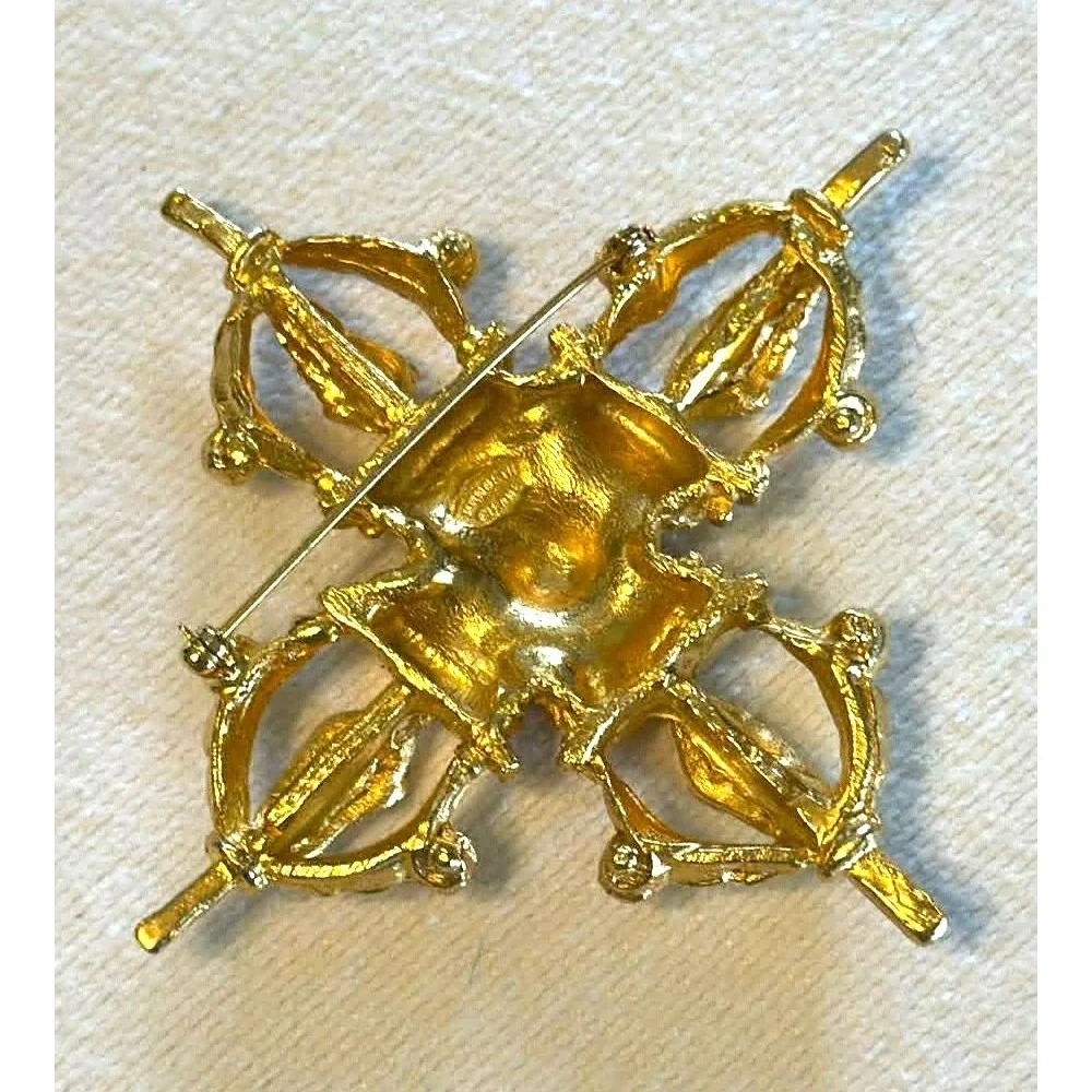 Vintage Kenneth Jay Lane KJL Double Vajra Vishvavajra Gold Tone Buddhist Brooch